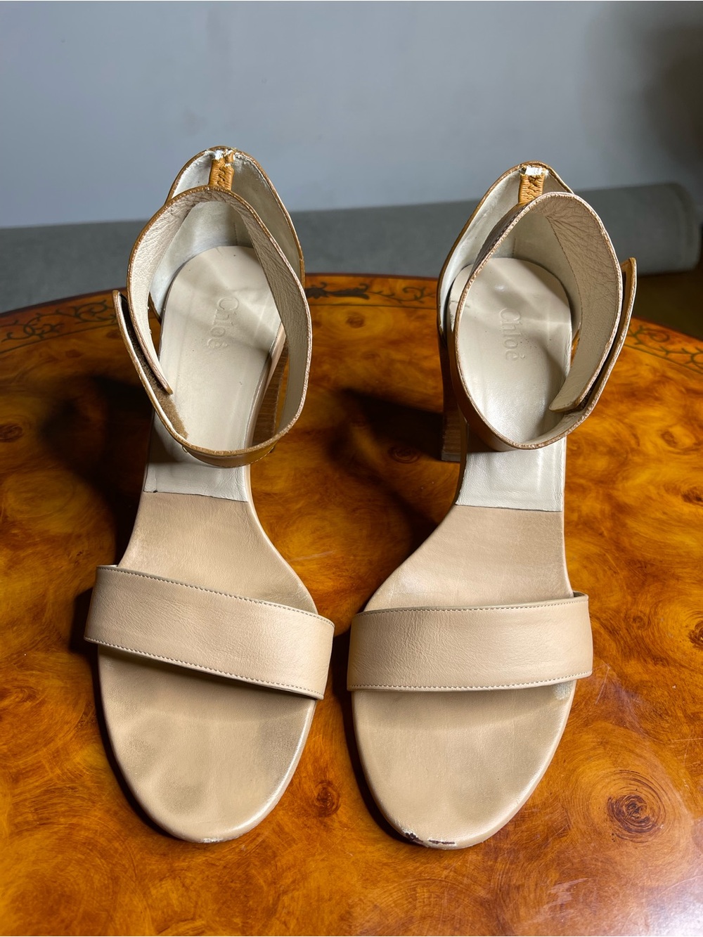 Chloe Nude Beige Leather Ankle-Strap Sandals